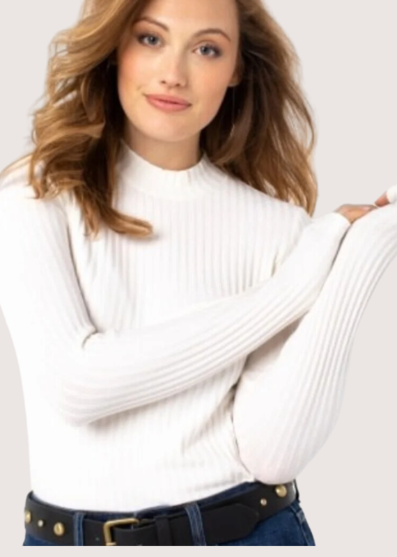 LIVERPOOL Long Sleeve Mock Neck Rib Knit Top Snow