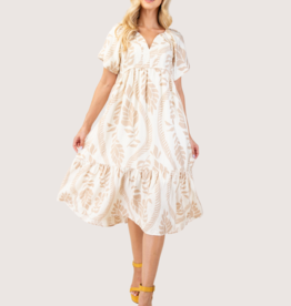 GIGIO V-Neck Short Sleeve Midi Dress Beige