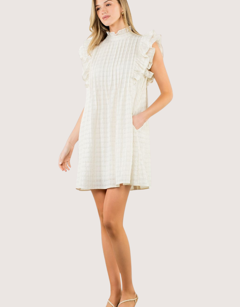 THML Cream Dress with Pleated Front