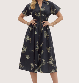 ENTRO Floral Midi Dress Black