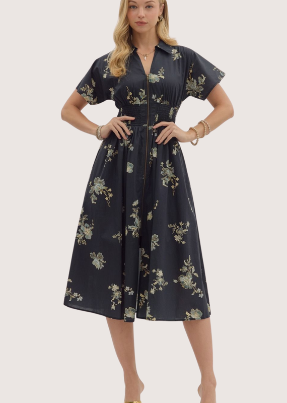 ENTRO Floral Midi Dress Black