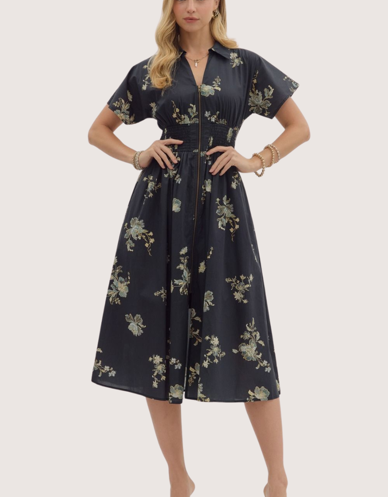 ENTRO Floral Midi Dress Black