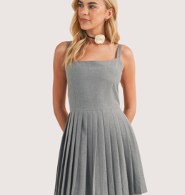 WISHLIST Pleated Skirt Open Back Layering Dress Heather Grey