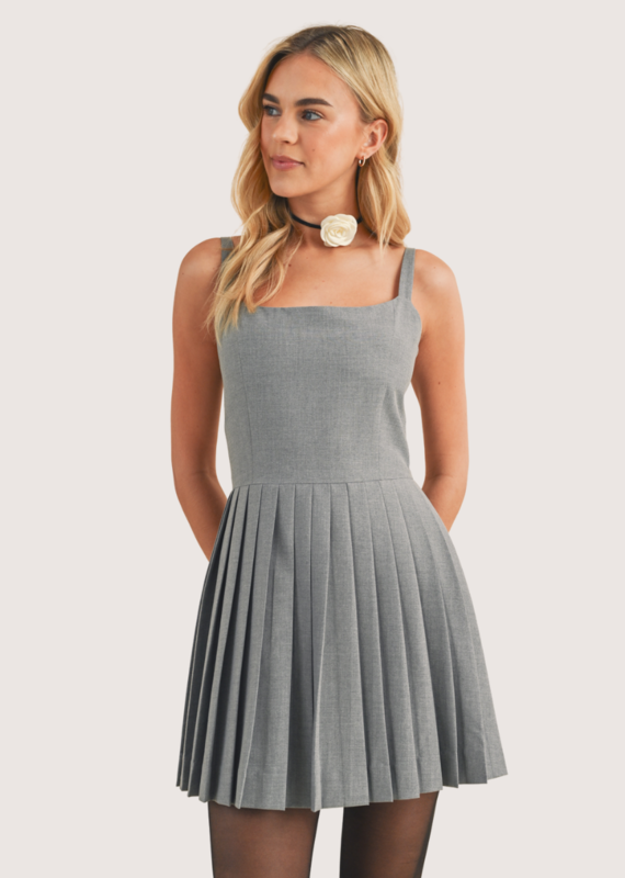 WISHLIST Pleated Skirt Open Back Layering Dress Heather Grey