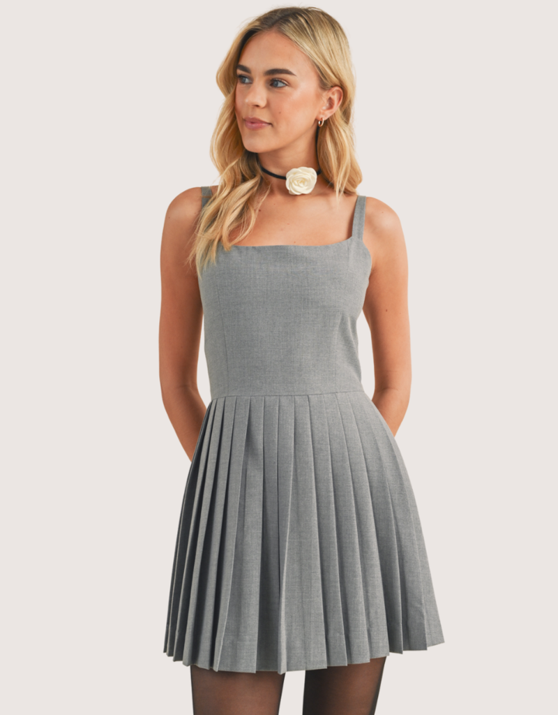 WISHLIST Pleated Skirt Open Back Layering Dress Heather Grey