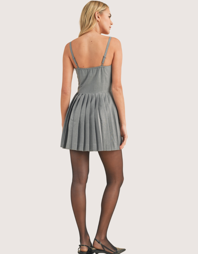 WISHLIST Pleated Skirt Open Back Layering Dress Heather Grey