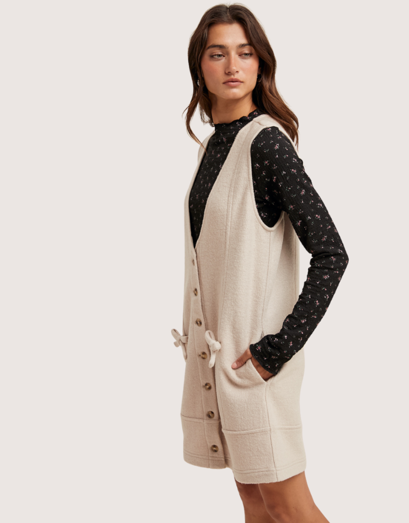 WISHLIST Tweed Button Mini Dress Oatmeal