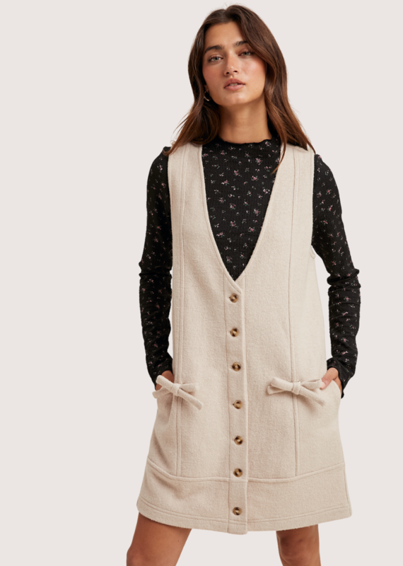 WISHLIST Tweed Button Mini Dress Oatmeal
