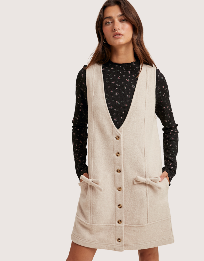 WISHLIST Tweed Button Mini Dress Oatmeal