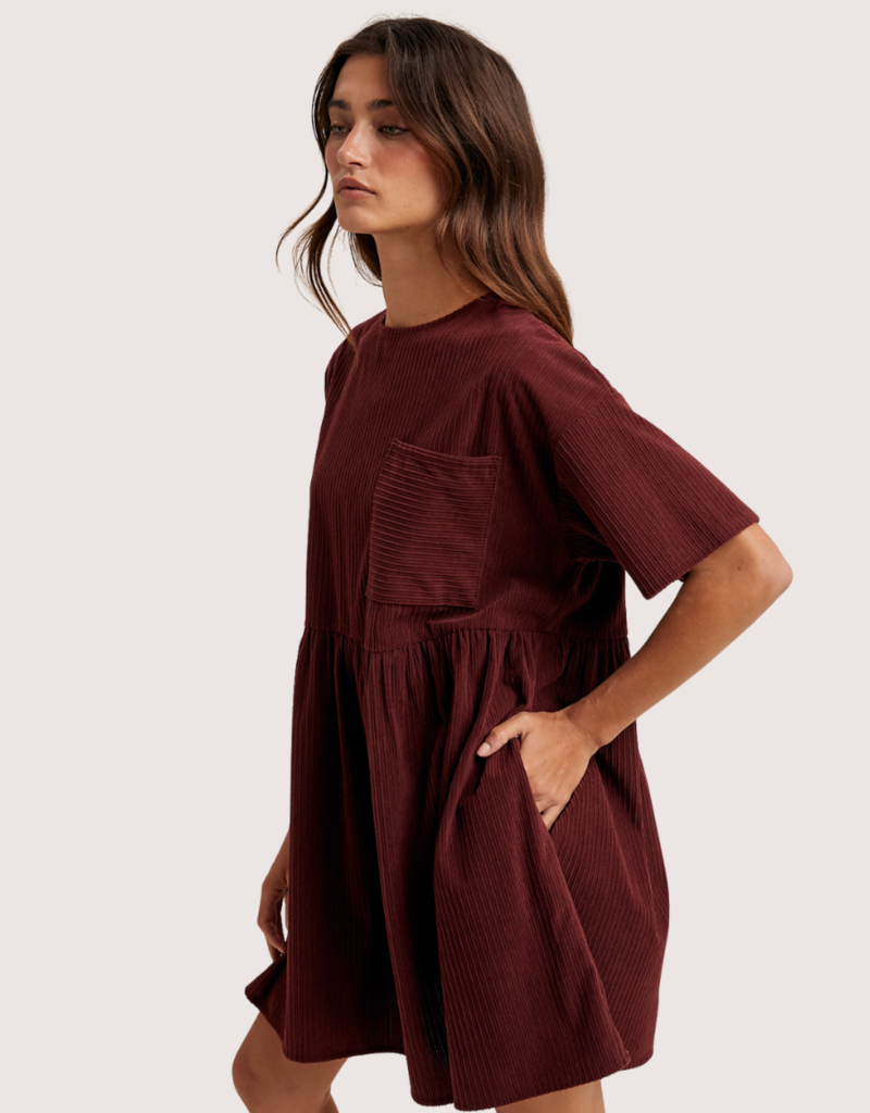 WISHLIST Corduroy Mini Dress Burgundy