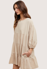 WISHLIST Cotton Tiered Mini Dress with Keyhole Natural