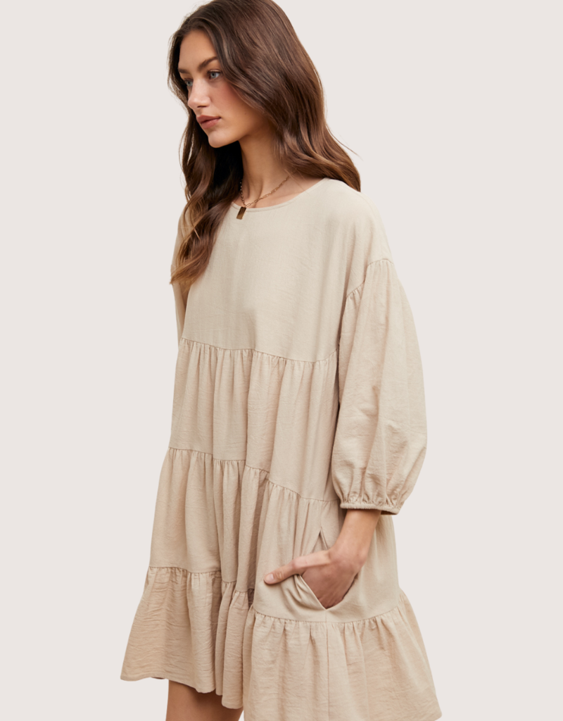 WISHLIST Cotton Tiered Mini Dress with Keyhole Natural