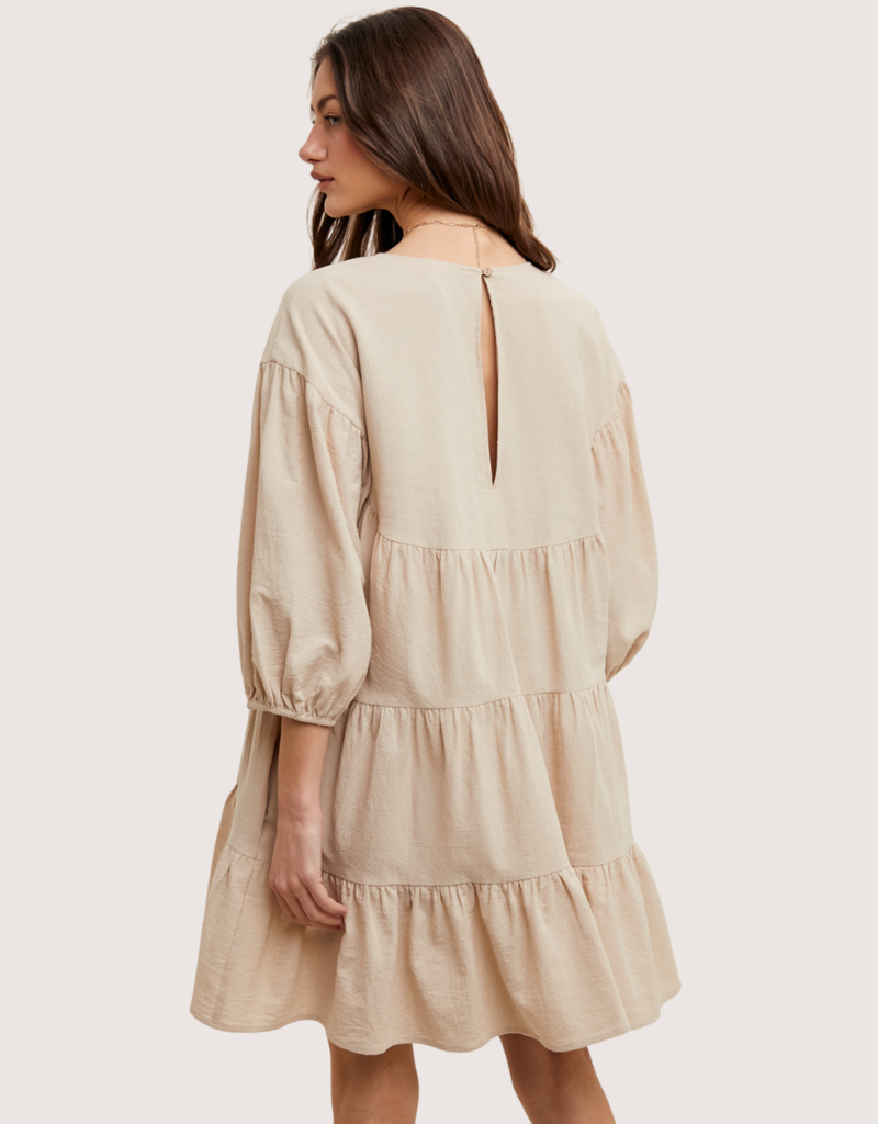 WISHLIST Cotton Tiered Mini Dress with Keyhole Natural