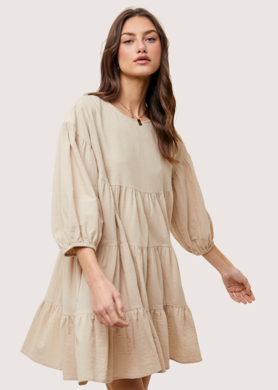 WISHLIST Cotton Tiered Mini Dress with Keyhole Natural