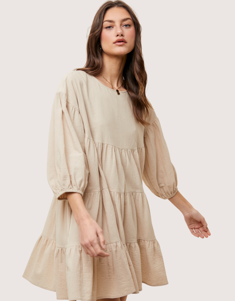 WISHLIST Cotton Tiered Mini Dress with Keyhole Natural