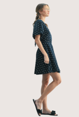 WISHLIST Floral Corduroy Puff Sleeve Mini Dress Navy