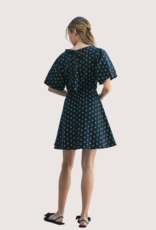 WISHLIST Floral Corduroy Puff Sleeve Mini Dress Navy