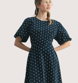 WISHLIST Floral Corduroy Puff Sleeve Mini Dress Navy