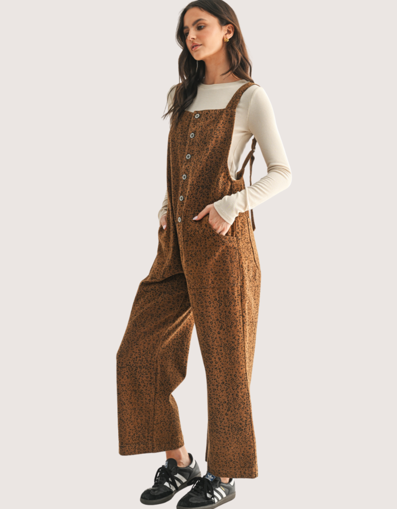 WISHLIST Leopard Button-Up Denim Overall