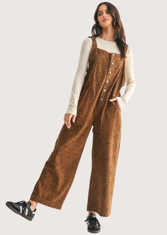 WISHLIST Leopard Button-Up Denim Overall