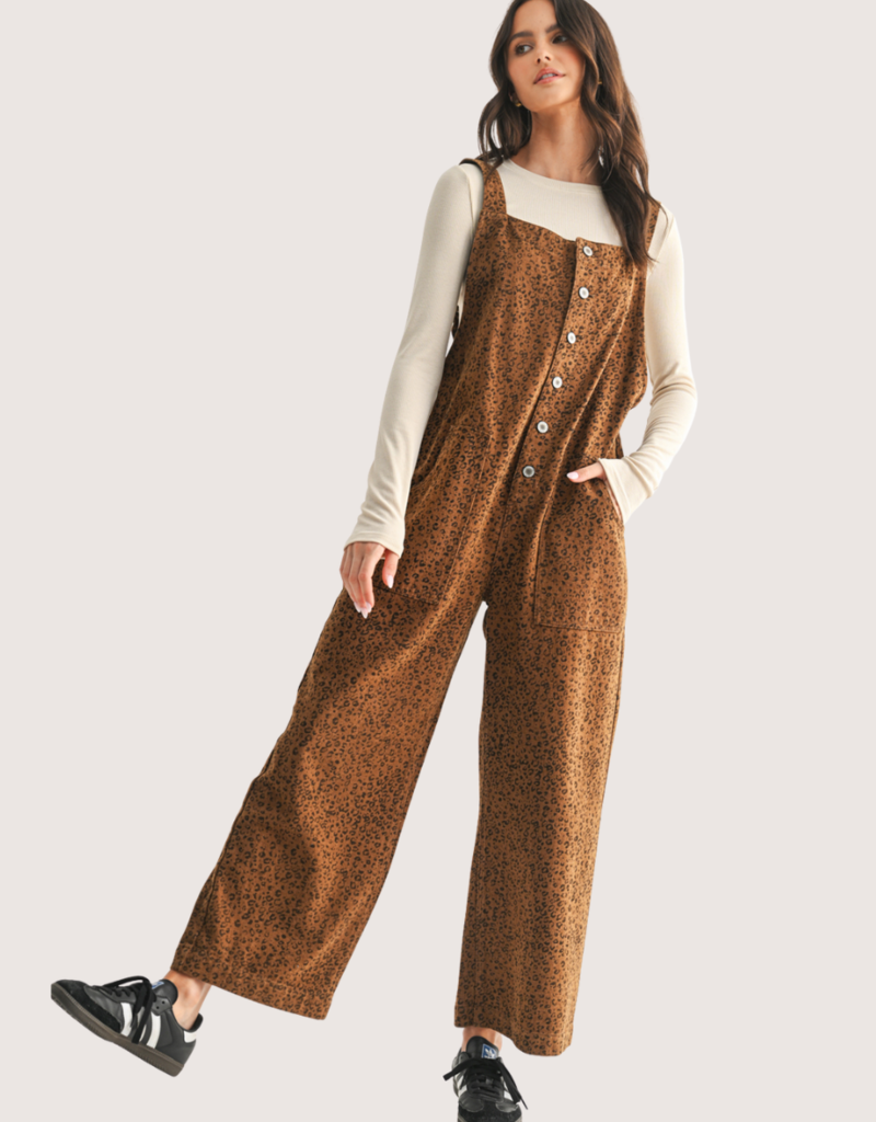 WISHLIST Leopard Button-Up Denim Overall