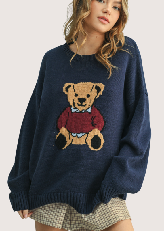 WISHLIST Navy Teddy Bear Pullover Sweater