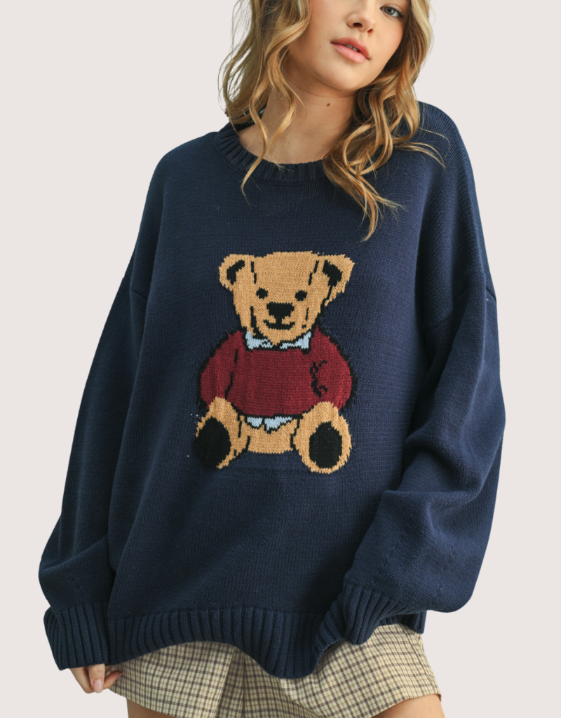 WISHLIST Navy Teddy Bear Pullover Sweater