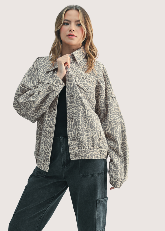 WISHLIST Muted Leopard Denim Jacket