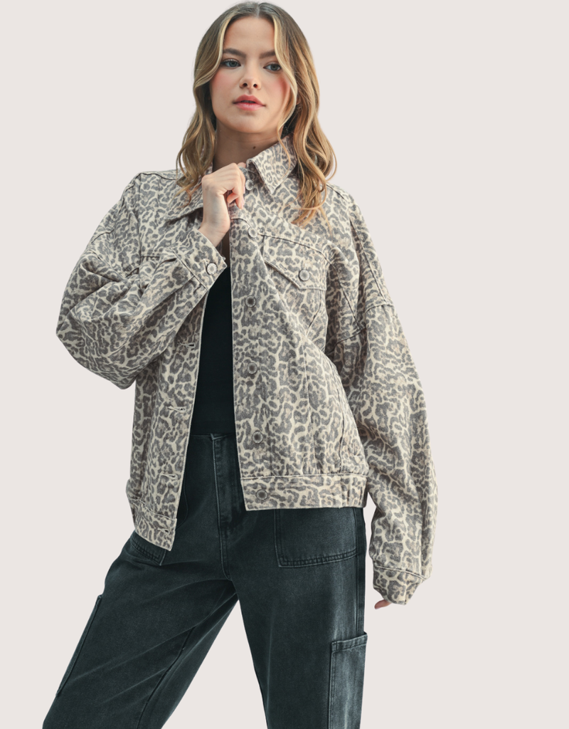 WISHLIST Muted Leopard Denim Jacket