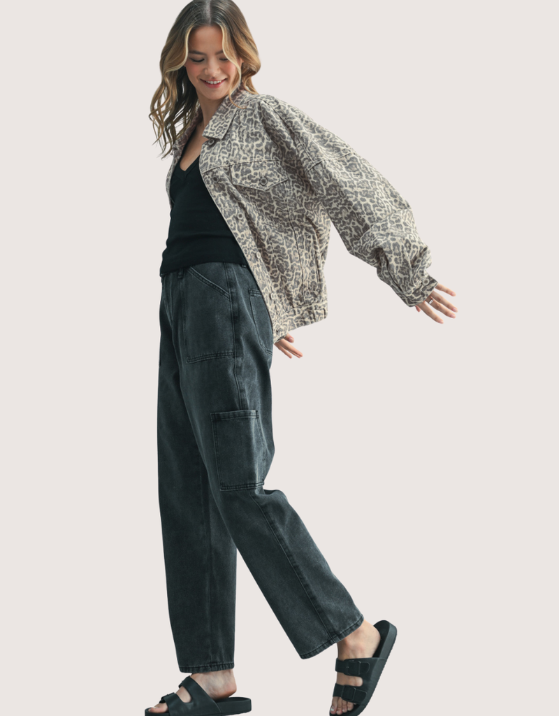 WISHLIST Muted Leopard Denim Jacket