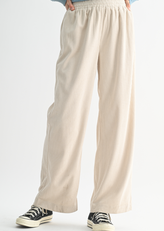 WISHLIST Elastic Waistband Ecru Corduroy Pants
