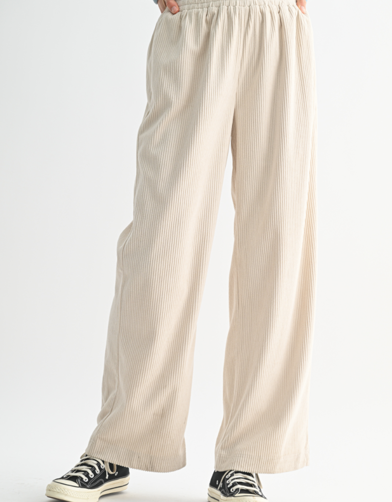 WISHLIST Elastic Waistband Ecru Corduroy Pants