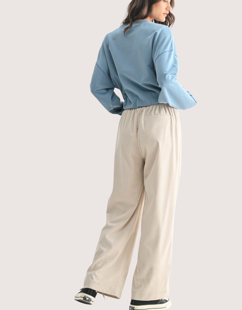 WISHLIST Elastic Waistband Ecru Corduroy Pants
