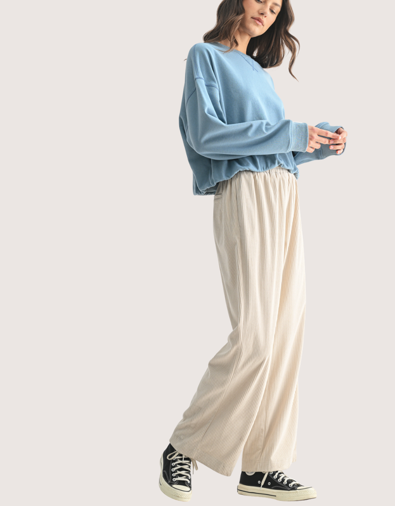WISHLIST Elastic Waistband Ecru Corduroy Pants