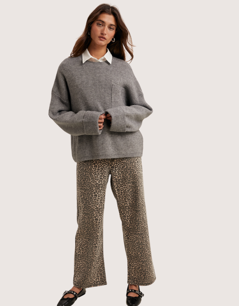 WISHLIST Oversized Drop Shoulder Knit Sweater Grey