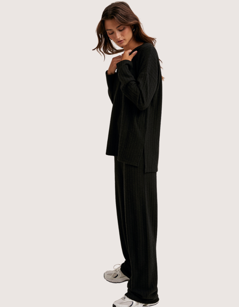 WISHLIST Ribbed Knit Lounge Set Black