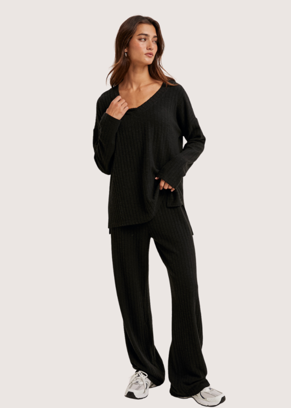 WISHLIST Ribbed Knit Lounge Set Black