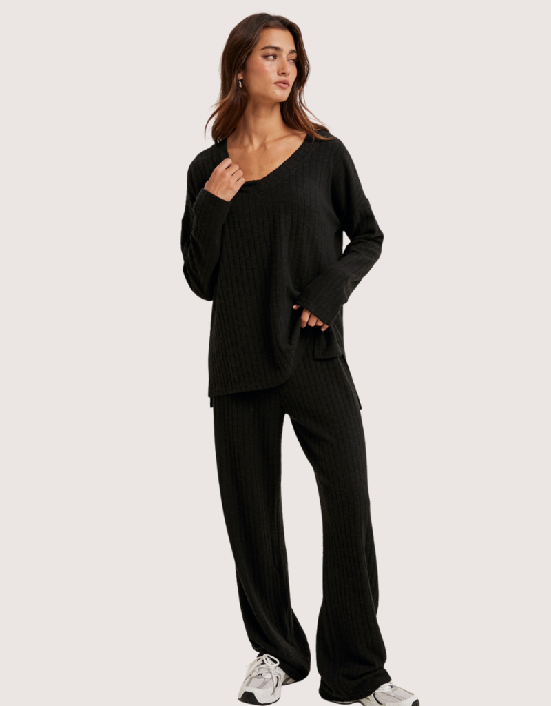 WISHLIST Ribbed Knit Lounge Set Black