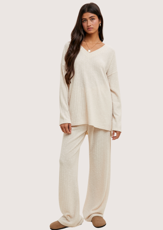 WISHLIST Ribbed Knit Lounge Set Cream