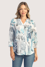 JESS & JANE Mandarin Collar Button Down Shirt Dee Dee