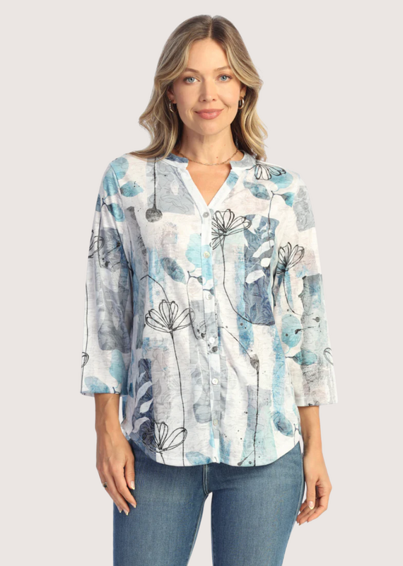 JESS & JANE Mandarin Collar Button Down Shirt Dee Dee