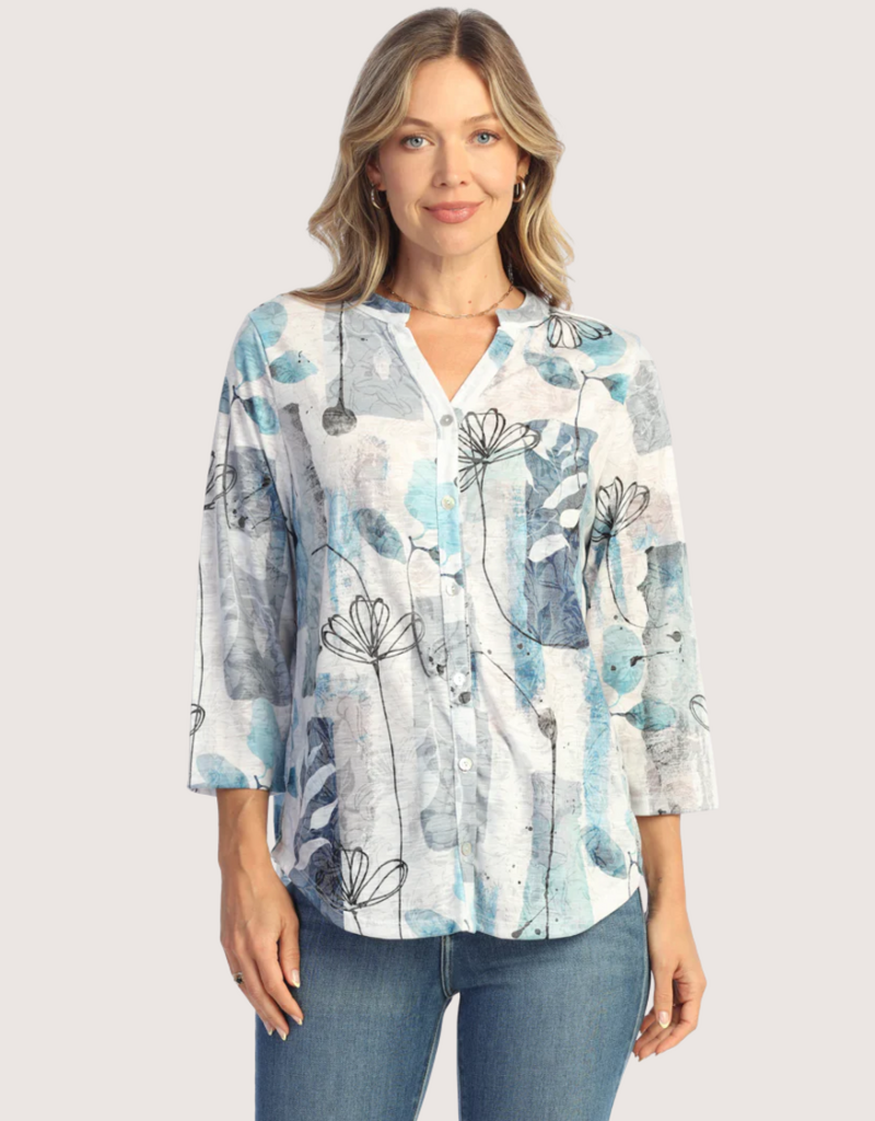 JESS & JANE Mandarin Collar Button Down Shirt Dee Dee