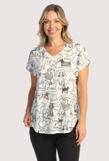 JESS & JANE V Neck Dolman Sleeve Top Paw Pals