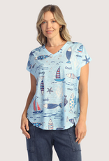 JESS & JANE Burnout V-Neck 3/4 Sleeve Top Newport