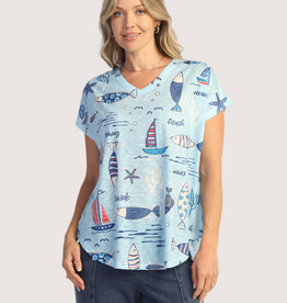 JESS & JANE Burnout V-Neck 3/4 Sleeve Top Newport