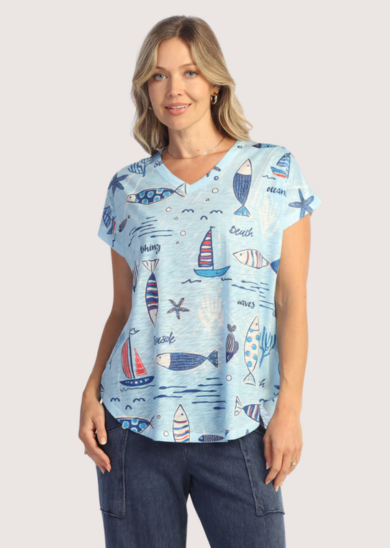 JESS & JANE Burnout V-Neck 3/4 Sleeve Top Newport