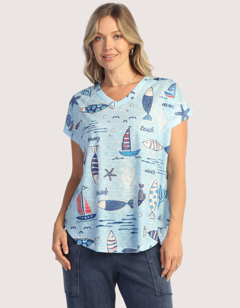 JESS & JANE Burnout V-Neck 3/4 Sleeve Top Newport