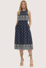 ENTRO Navy Embroidered Sleeveless Mini Dress