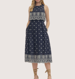 ENTRO Navy Embroidered Sleeveless Mini Dress