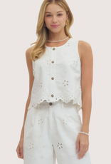 ENTRO White Eyelet Embroidered Top and Pant Set